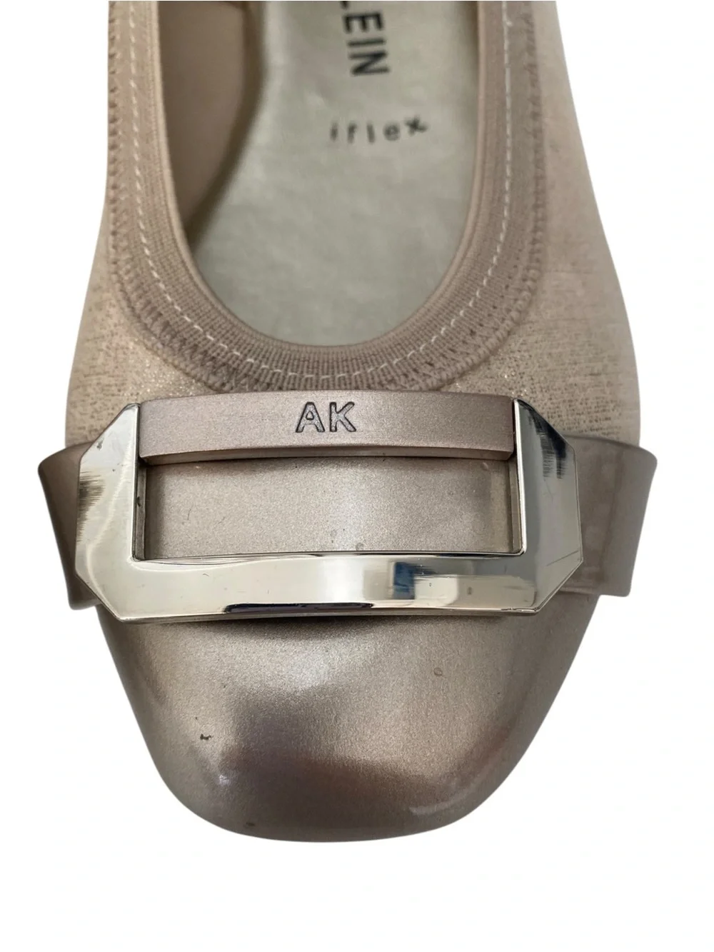 Anne Klein iFlex Uplift Ballet Flats 6.5W Gold Shimmer Cap Toe Comfort